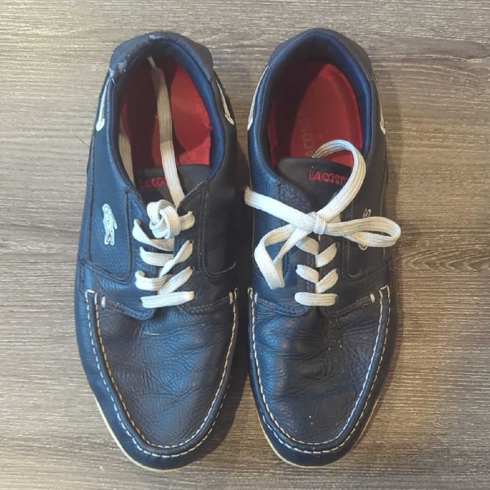 🔥Price Drop🔥Lacoste Navy Blue Leather Boat Shoes with White Laces - Picture 16 of 16